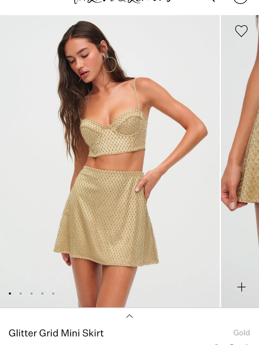 For Love & Lemons Glitter Grid Bustier Top and Mini Skirt Set - Size Small- NWT